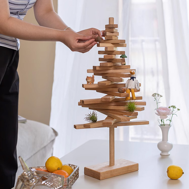 耶诞节装饰品耶诞树木质桌面摆件白蜡木实木书架创意耶诞礼物架子