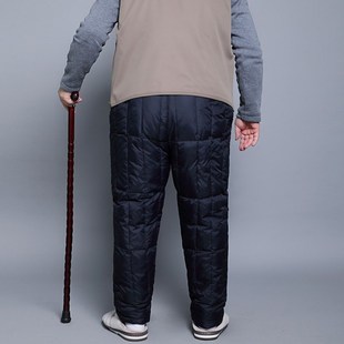 爷爷加厚棉裤 老人羽绒裤 中老年男裤 爸爸保暖裤 男松紧高腰直筒大码
