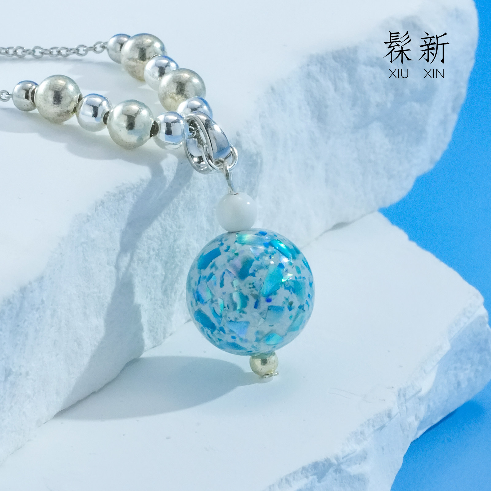 非遗大漆珠蓝莓酸奶螺钿项链