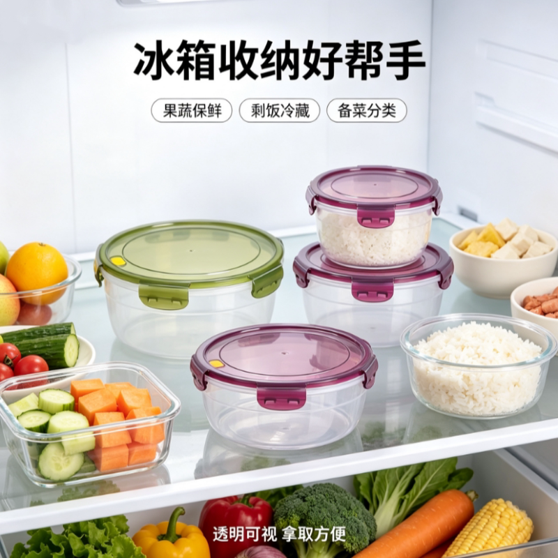 便宜啦】加厚保鲜盒微波炉饭盒加热冰箱食物收纳盒圆形密封便当盒