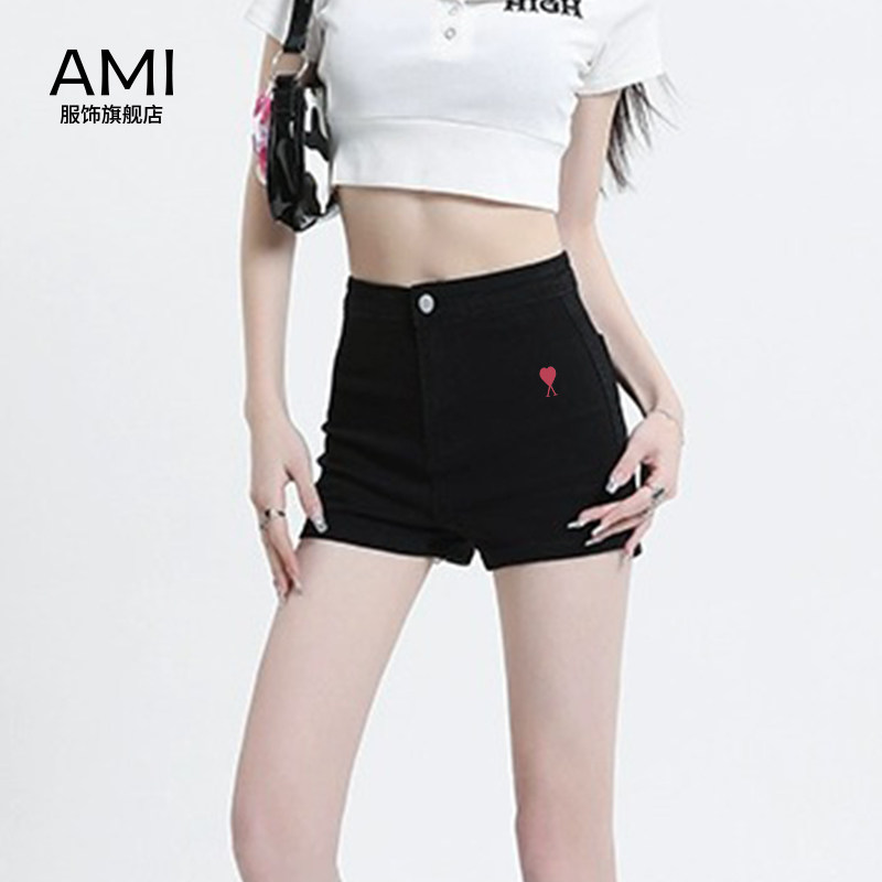 AMI官方 2026美式黑色牛仔短裤女春季新款正品高腰辣妹紧身a字热