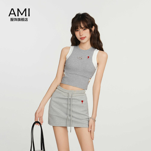 AMI官方 2026美式辣妹灰色工字吊带小背心女春季正品外穿无袖上衣