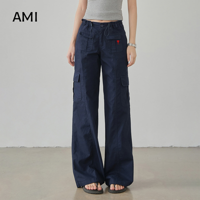 AMI官方美式复古藏青多口袋工装裤女2026春初春新款宽松直筒休闲