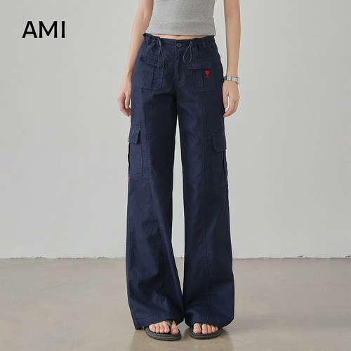 AMI官方美式复古藏青多口袋工装裤女2026春初春新款宽松直筒休闲