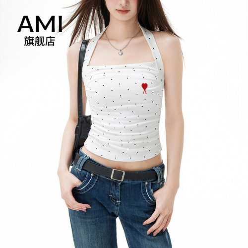 AMI官方美式波点挂脖吊带背心女2026夏季带胸垫美背外穿无袖上衣