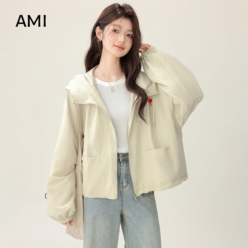 AMI官方美式连帽防风长袖外套女春秋新款小个子宽松设计短款气质