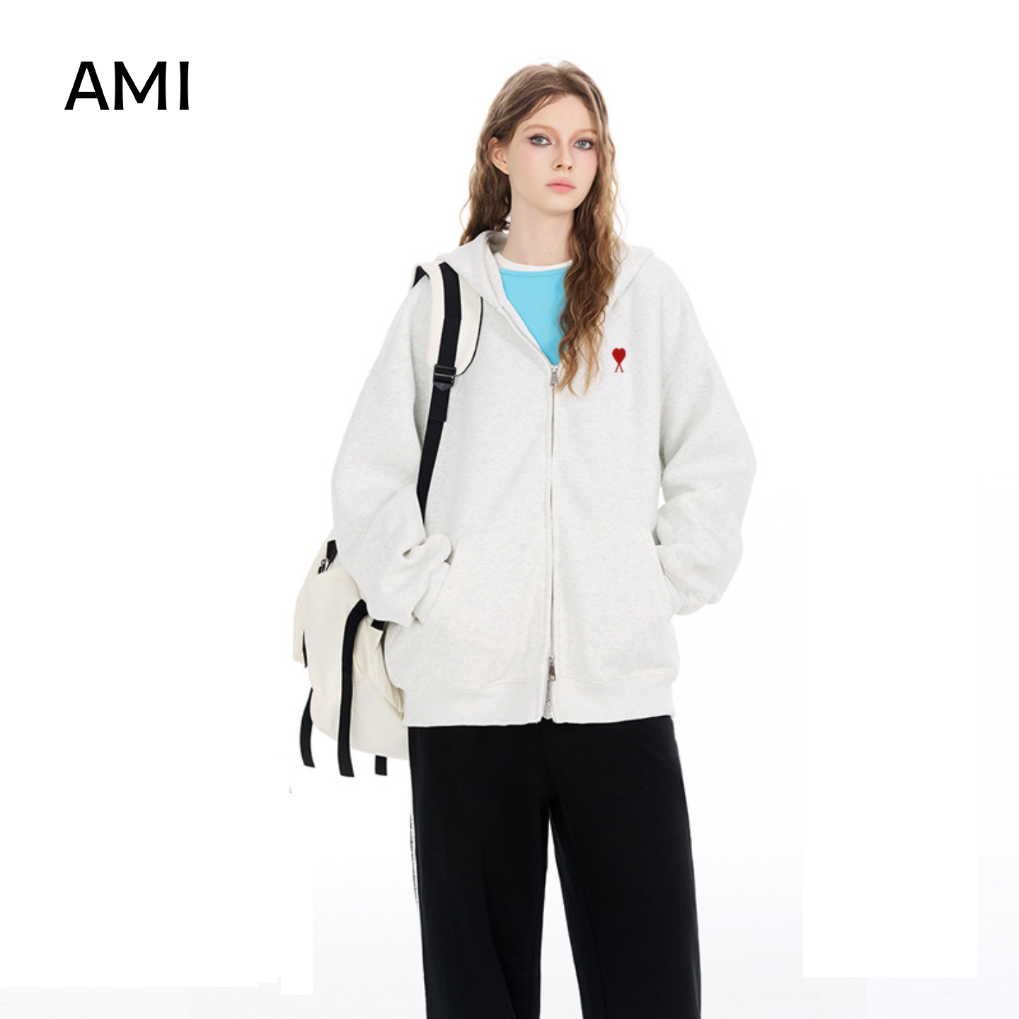 AMI 2025美式冬秋复古重磅连帽卫衣开衫男女款潮牌宽松休闲外套