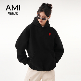 AMI官方黑色440G重磅连帽卫衣女初春春季潮牌宽松高级感纯色上衣2