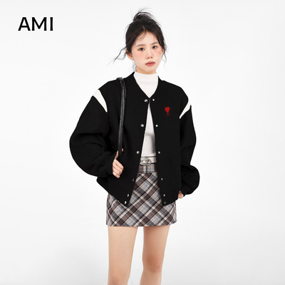 AMI旗舰店黑色棒球服短款外套女美式小个子夹克卫衣开衫秋冬款