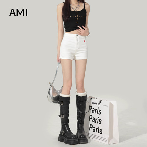 AMI官方 2026美式白色高腰弹力牛仔短裤女春季辣妹外穿正品超短热