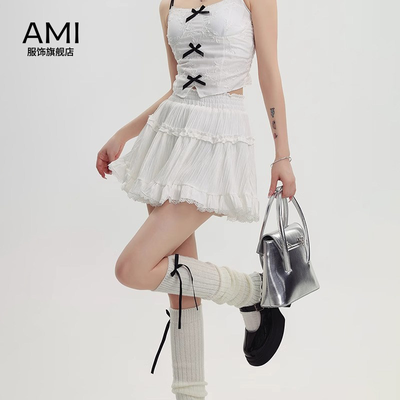 AMI官方 2026美式白色花边蕾丝蛋糕裙半身裙女春季正品小个子a字