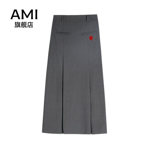 AMI官方高腰西装半身裙女秋季新款别致设计感百搭显瘦灰色a字裙