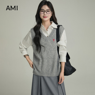 AMI官方旗舰店美式V领无袖毛衣针织马甲背心女春秋新款叠穿休闲上