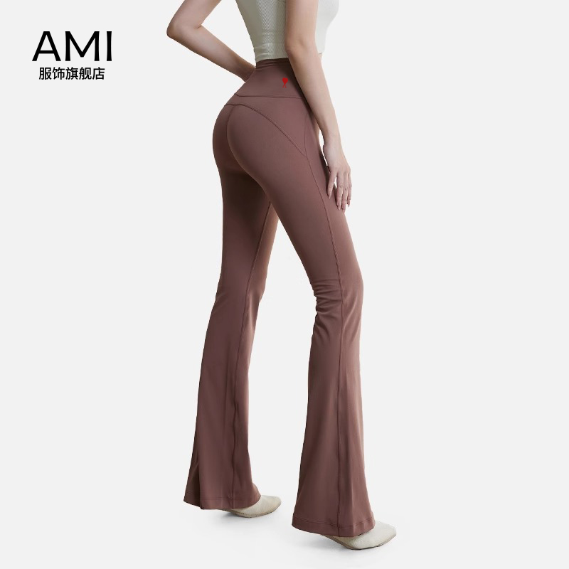 AMI 2025美式高腰微喇叭裤女冬季正品蜜桃臀瑜伽健身休闲长裤子