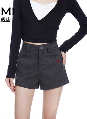 AMI灰色高级感西装短裤2025秋冬小个子修身显瘦辣妹风高腰a字热裤