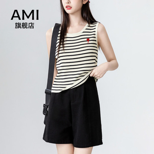 外穿短上衣 休闲百搭内搭无袖 AMI官方黑条纹吊带背心2026夏季 新款