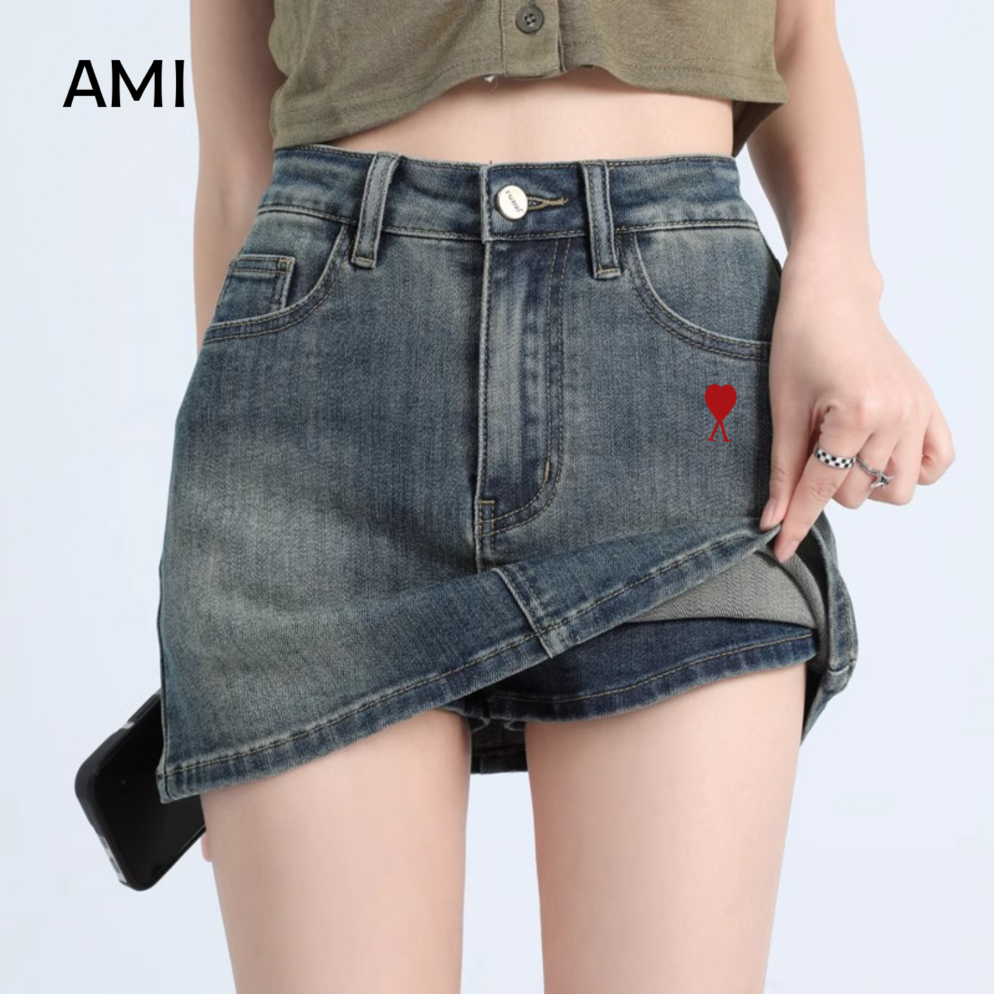 AMI官方2026美式复古牛仔短裙女春夏季正品显瘦包臀裙高腰半身裙