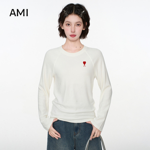 AMI官方美式白色插肩长袖打底衫t恤女春秋修身收腰打底衫内搭磨毛