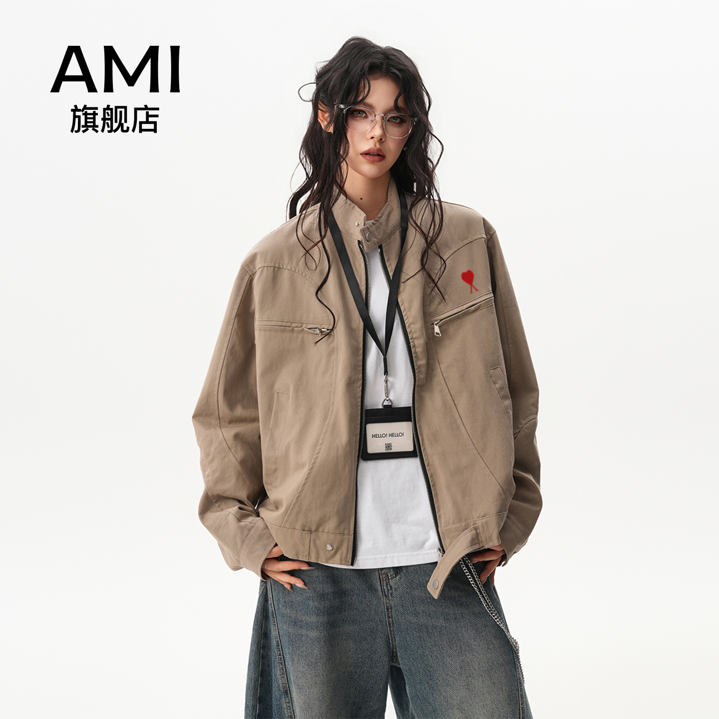 AMI美式复古哈灵顿夹克女秋季拉链立领设计感工装外套防风外穿