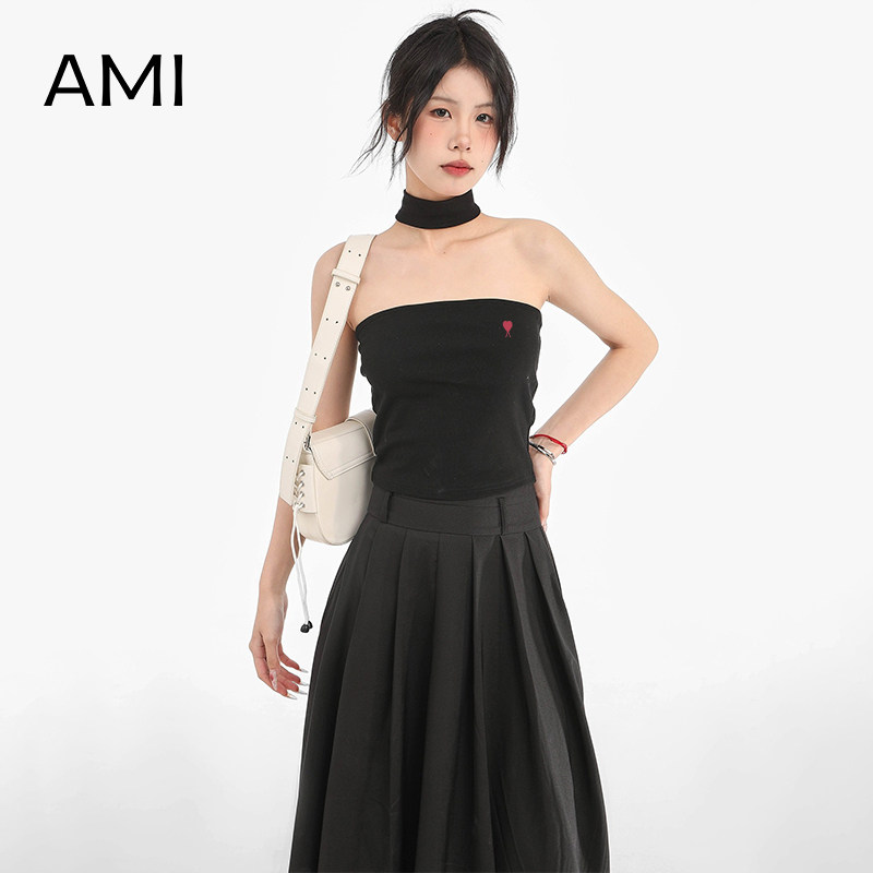 AMI官方 2026美式黑色一字肩挂脖吊带背心女夏外穿正品辣妹抹胸上