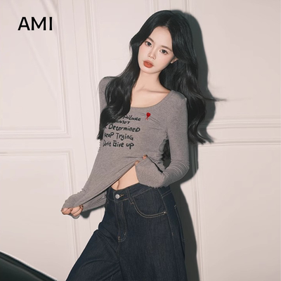 字母印花修身打底长袖T恤