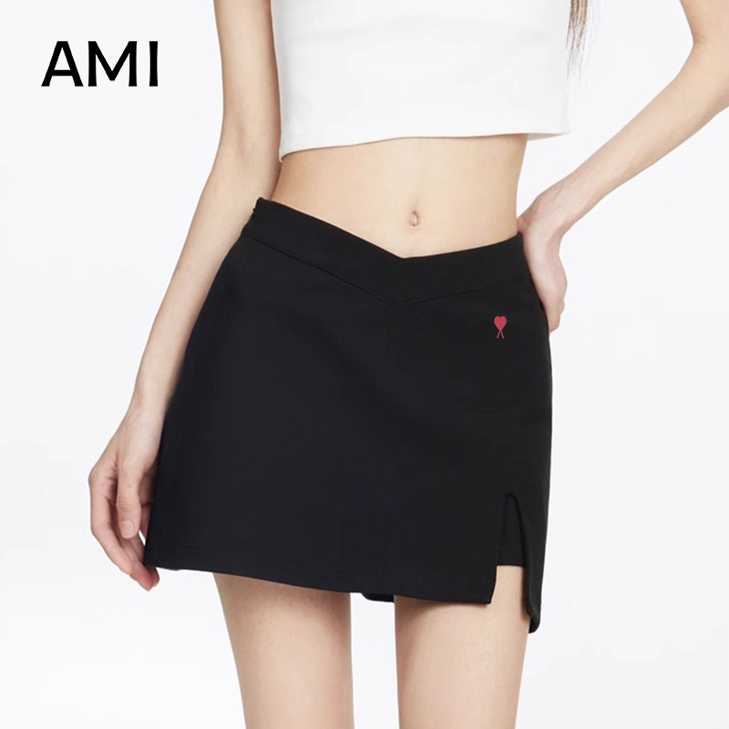AMI官方美式复古黑色半身裙女春季小个子高腰显瘦正品a字裙短裙显