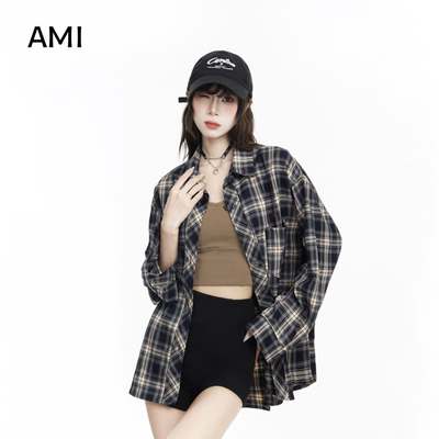 AMI官方美式2026春初春新款格子衬衫外套女小个子宽松显瘦百搭叠