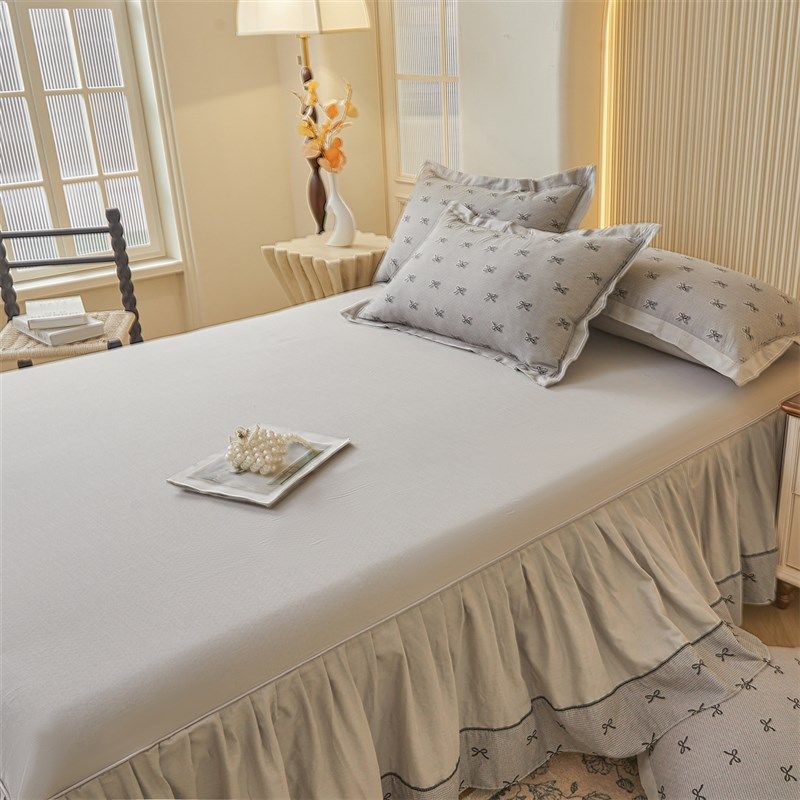 新款小清新全棉双层纱床裙纯棉蕾丝双拼花边床罩床单被套床上用品,床上用品,床裙,淘宝优惠券,粉丝福利购,淘宝优惠卷