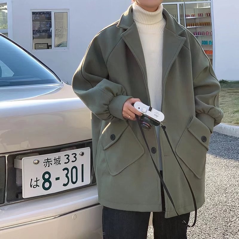 老弟学穿搭新款冬季短款毛呢大衣男G宽松休闲外套情侣呢子风衣潮