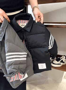 儿童羽绒服冬季款男童tb上衣小童纯色冬装洋气宝宝短款外套女保暖