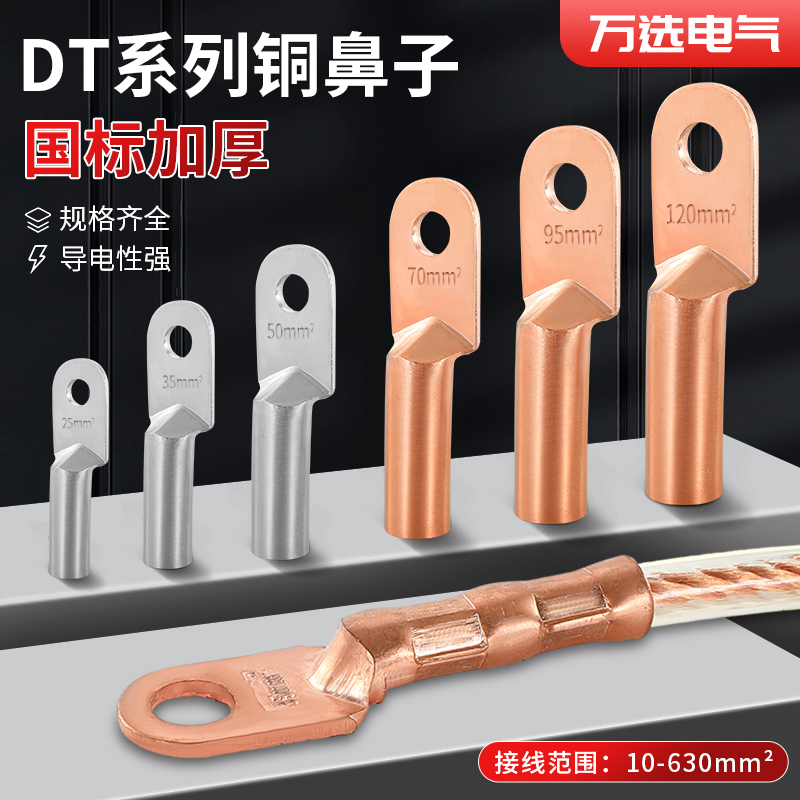 DT铜接线端子接线端子电线铜线鼻子镀锡堵油铜接头25/35/50平方铜
