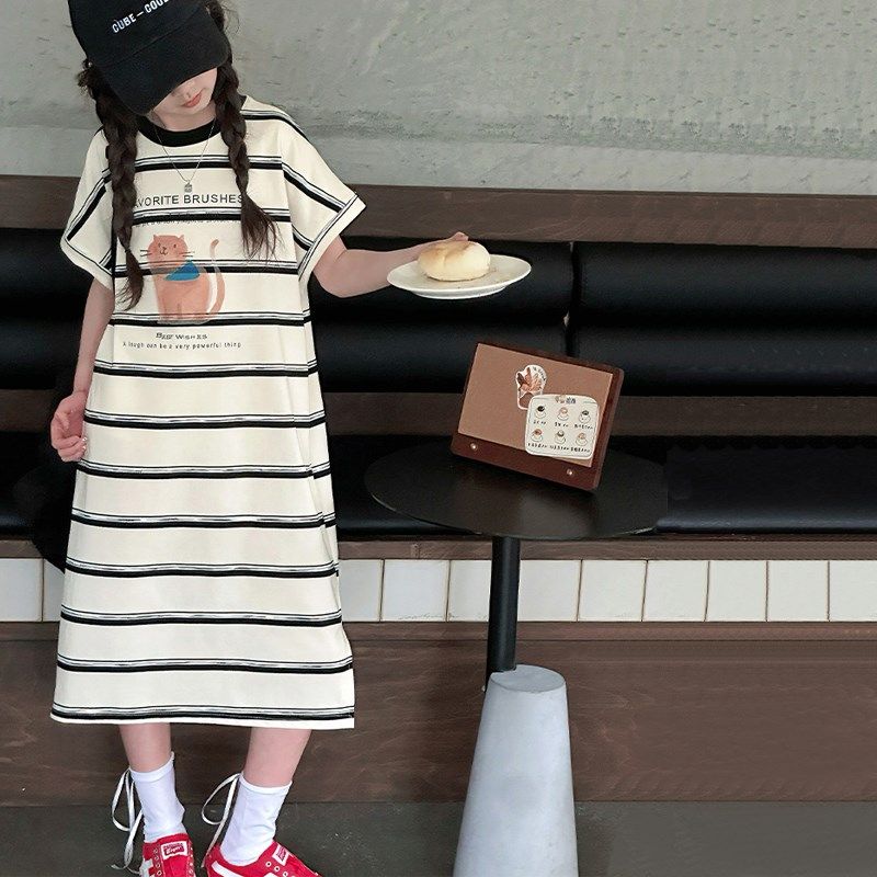 韩版女童连衣裙夏装2025新款洋气儿童裙子夏季女孩短袖条纹T恤裙,童装/婴儿装/亲子装,连衣裙,淘宝优惠券,粉丝福利购,淘宝优惠卷