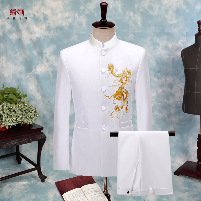 男生中山装演出k服夏季合唱服中山服主持人礼服大码上衣司仪服装