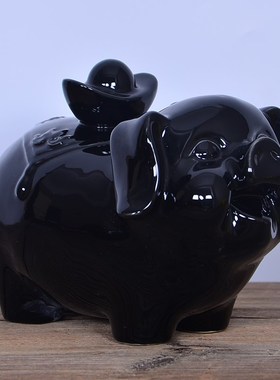 十二生肖陶瓷黑猪摆件招财风水补角镇宅家居乔迁办公室工艺品摆设