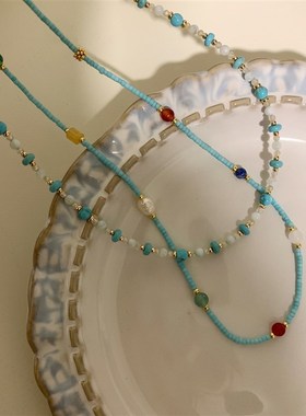 绿松石珍珠项链女o中式复古小众设计高级串珠锁骨链