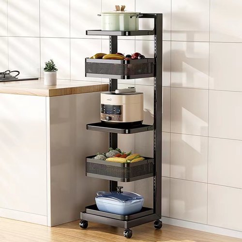 厨房置物架多层落地式家用夹缝放锅架子电器多功能移动锅具收纳层