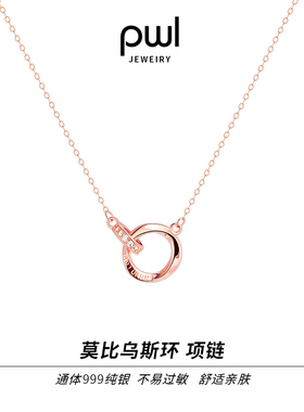 999纯银莫比乌斯环项链女轻奢小众设F计感锁骨链颈链520送女友礼