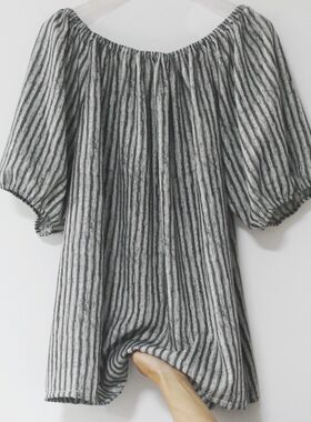 一字领上衣高端棉绸T桖碎花人造棉夏衣服露肩休闲女夏季女式薄款