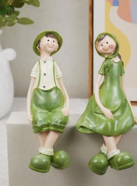 田园情侣人物树脂摆件家居酒柜摆设客厅卧室结婚礼品吊脚娃娃装饰