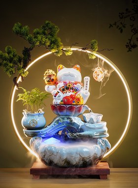 招财猫聚宝盆生财聚财流水u摆件水循环开业接待店铺前台装饰送礼