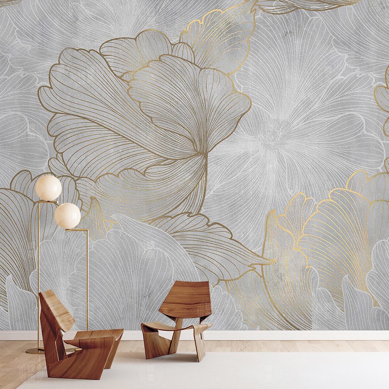 北欧现代简约壁布客厅电视背景墙壁纸3d轻奢手绘花卉墙纸卧室墙布
