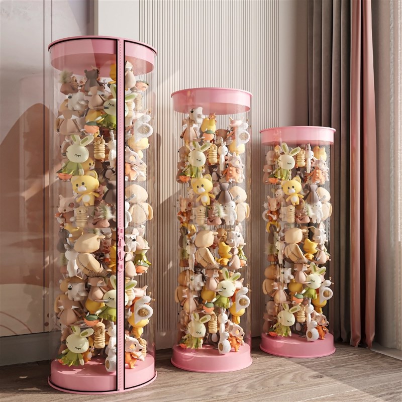 娃娃收纳桶墙毛绒玩偶收纳网兜公仔儿童玩具透明筒神器拉链整理箱