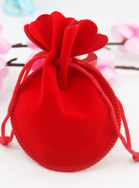 红色新品创意半圆小号珠宝首饰袋束口抽绳饰品绒布袋子可定.制LOG