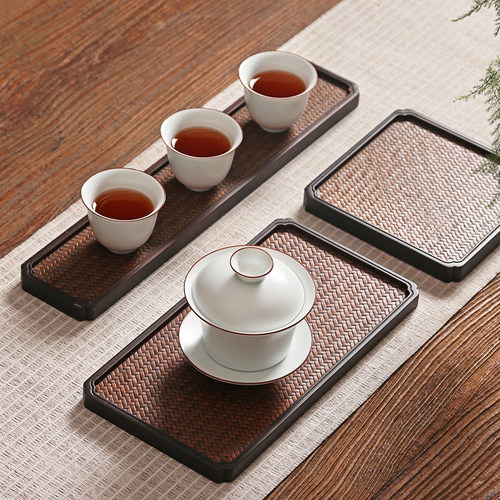 席面重竹干泡茶盘 日式竹编杯架杯垫竹木托盘 功夫茶具壶承长方形