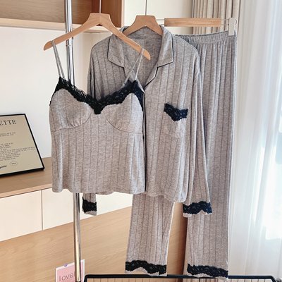 2025新款莫代尔蕾丝睡衣三件套
