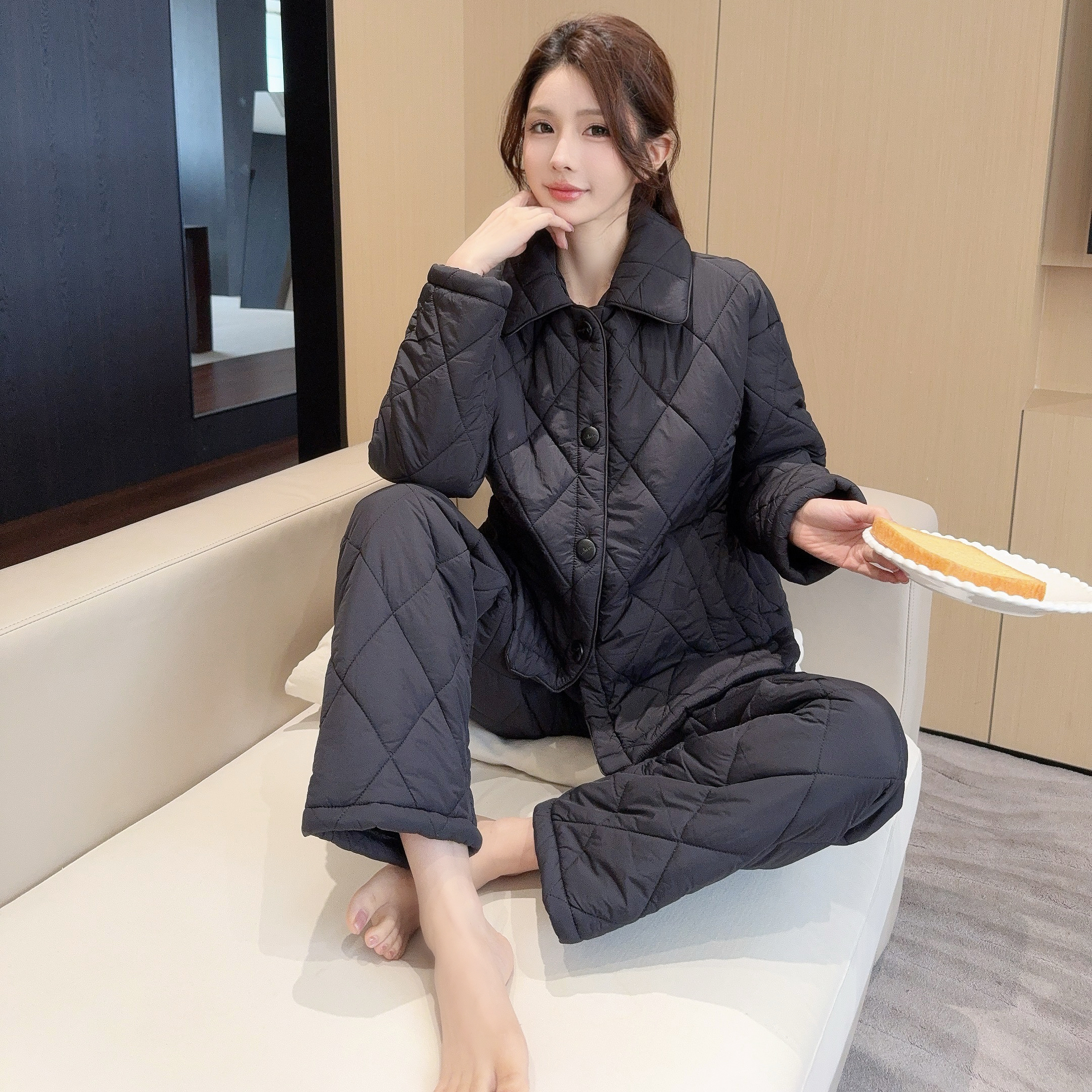 2025新款三层夹棉睡衣女秋冬季