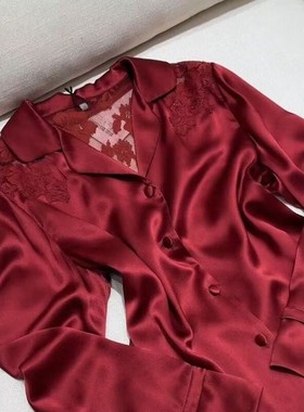 轻奢冰丝缎面睡衣女春秋季2026新款红色结婚性感纯欲可外穿家居服