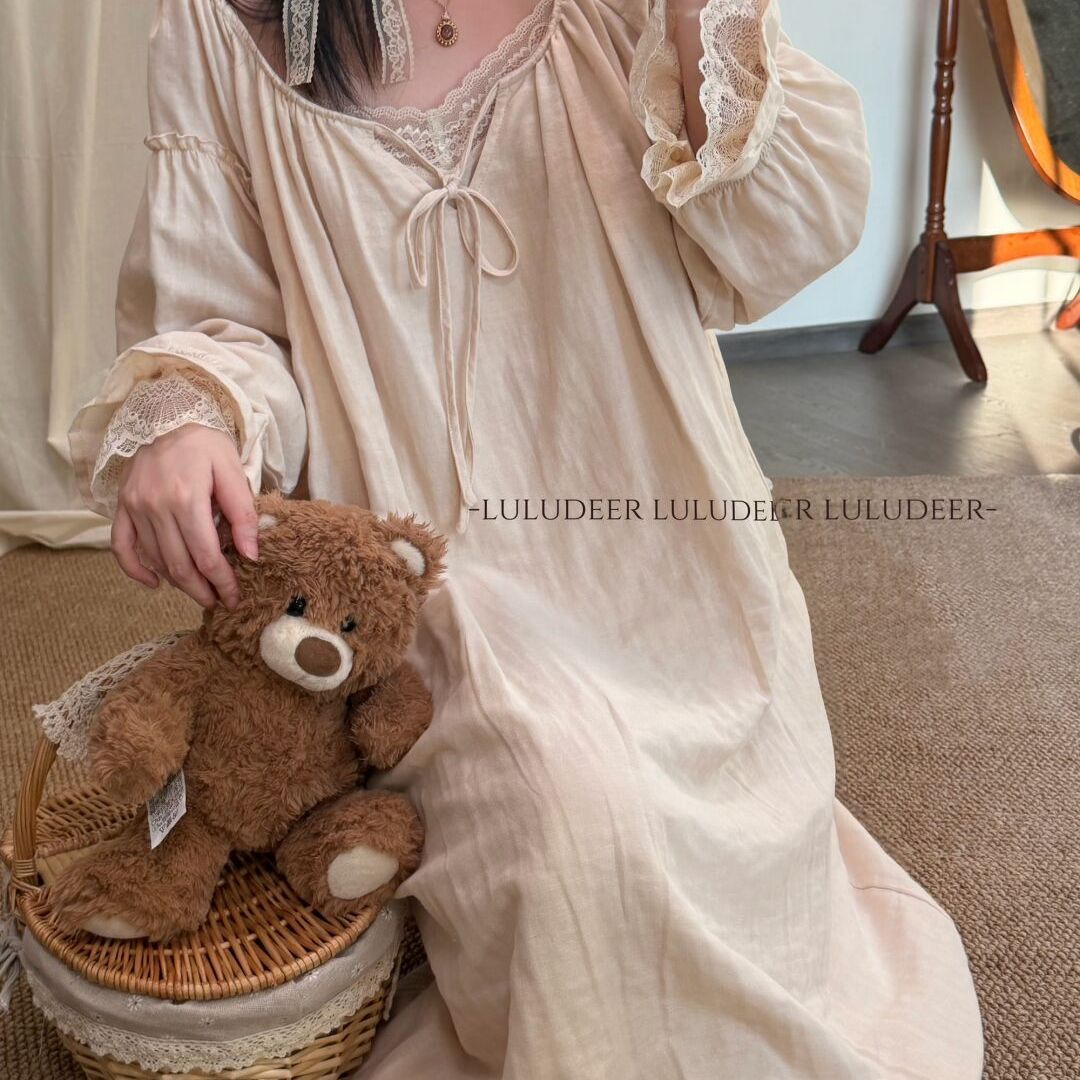 2025新款法式宫廷风棉质睡衣长裙