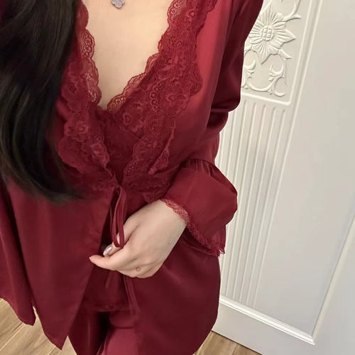 露思同款冰丝缎面新婚睡衣套装