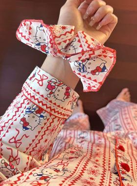 红色本命年新款Kitty睡衣女春秋季2025亲肤冰丝质感可外穿家居服